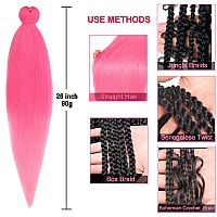 Leeven 26 Inch Pink Braiding Hair Pre Stretched Extensions 2 Packs Box Braids Yaki Texture Crochet Braids Hair Hot Water Setting