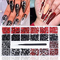 6880Pcs Black And Red Nail Rhinestones Crystals Gems Multi Shaped Sized Red Black Mixed Color Flatback Nail Beads Glass Gems Cry