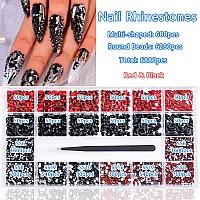 6880Pcs Black And Red Nail Rhinestones Crystals Gems Multi Shaped Sized Red Black Mixed Color Flatback Nail Beads Glass Gems Cry