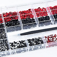 6880Pcs Black And Red Nail Rhinestones Crystals Gems Multi Shaped Sized Red Black Mixed Color Flatback Nail Beads Glass Gems Cry