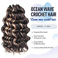 ToyoTree Ocean Wave Crochet Hair - 12 Inch 8packs Light Brown Mix Blonde Crochet Braids, Synthetic Braiding Hair Extensions (12 inch, P4/27)