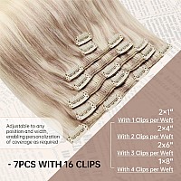 Sunny Long Clip In Hair Extensions Human Hair Ombre Hair Clip In Extensions Ash Blonde With Blonde Balayage Platinum Blonde Real