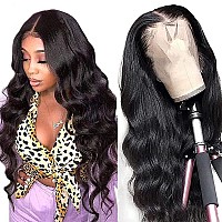 Larhali Hair 13X6 HD Transparent Lace Front Wigs Brazilian Body Wave Human Hair Wigs For Black Women 200% Density Pre Plucked with Baby Hair Natural Black (26inch)