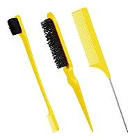 Geiserailie 3 Pcs Slick Back Hair Brush Set Bristle Hair Brush Edge Control Brush Teasing Comb for Women Baby Kids' Black Hair (Yellow)