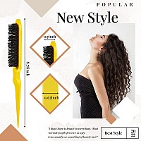 Geiserailie 3 Pcs Slick Back Hair Brush Set Bristle Hair Brush Edge Control Brush Teasing Comb for Women Baby Kids' Black Hair (Yellow)