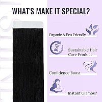 Fshine Tape Ins Human Hair Extensions 18 Inch Black Tape In Extensions Real Human Hair 50G Straight Tape In Hair Extensions Blac