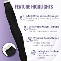 Fshine Tape Ins Human Hair Extensions 18 Inch Black Tape In Extensions Real Human Hair 50G Straight Tape In Hair Extensions Blac