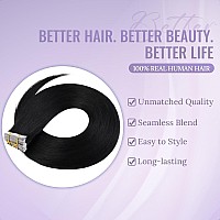 Fshine Tape Ins Human Hair Extensions 18 Inch Black Tape In Extensions Real Human Hair 50G Straight Tape In Hair Extensions Blac