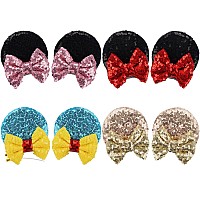 8PCS Sequin Mouse Ears Hair Clips Glitter Hair Bows Cute Mice Ears Hair Clips Barrettes for Women Girls Hair Accessories for Costume Party Favor Halloween Christmas Decoration