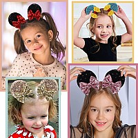 8PCS Sequin Mouse Ears Hair Clips Glitter Hair Bows Cute Mice Ears Hair Clips Barrettes for Women Girls Hair Accessories for Costume Party Favor Halloween Christmas Decoration