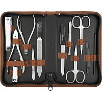 Marqus Nail Kit For Men And Women Manicure Set 12 Pcs German Made Nail Kit Grooming Set Genuine Leather Case With Exclus