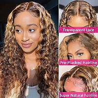 Hermosa Deep Wave 427 Highlight Hd Transparent Lace Front Wigs Human Hair Pre Plucked With Baby Hair 180 Density 4X4 Lace Clos