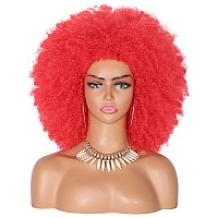 Kalyss 16 Womens Long Afro Wigs For Black Women 70S Afro Kinky Curly Red Wigs Large Bouncy And Soft Natural Looking Premium S