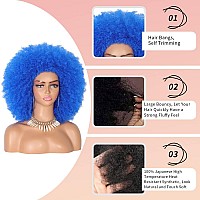 Kalyss 16 Womens Long Afro Wigs For Black Women 70S Afro Kinky Curly Blue Wigs Large Bouncy And Soft Natural Looking Premium