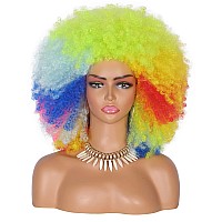 Kalyss 16 Womens Long Afro Wigs For Black Women 70S Afro Kinky Curly Rainbow Wigs Large Bouncy And Soft Natural Looking Premi