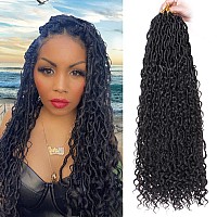 ZRQ 8 Packs Goddess Locs Crochet Hair 24 Inch Boho Locs Hair Black, Pre Looped Bohemian Locs Croceht Boho Hippie Locs, Curly Soft Locs Hair Extensions 1B#