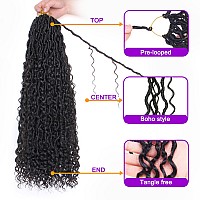 ZRQ 8 Packs Goddess Locs Crochet Hair 24 Inch Boho Locs Hair Black, Pre Looped Bohemian Locs Croceht Boho Hippie Locs, Curly Soft Locs Hair Extensions 1B#