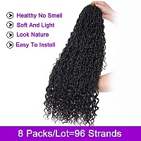 ZRQ 8 Packs Goddess Locs Crochet Hair 24 Inch Boho Locs Hair Black, Pre Looped Bohemian Locs Croceht Boho Hippie Locs, Curly Soft Locs Hair Extensions 1B#