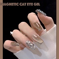 Ahamiou Crystal Cat Eye Gel Polish Kits Magnetic Nail Polish Set Holographic Cats Eyes Gel Nail Polish Shiny Diamond Glitter Gel