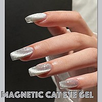 Ahamiou Crystal Cat Eye Gel Polish Kits Magnetic Nail Polish Set Holographic Cats Eyes Gel Nail Polish Shiny Diamond Glitter Gel