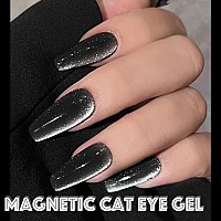 Ahamiou Crystal Cat Eye Gel Polish Kits Magnetic Nail Polish Set Holographic Cats Eyes Gel Nail Polish Shiny Diamond Glitter Gel