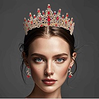 Kamirola Gold Red Wedding Tiaras And Crowns For Women Bridal Crown Princess Tiaras Headband Costume Party Accessories For Brit