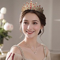 Kamirola Gold Red Wedding Tiaras And Crowns For Women Bridal Crown Princess Tiaras Headband Costume Party Accessories For Brit