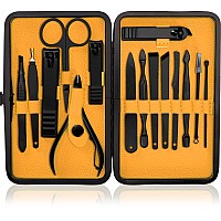 Utopia care 15 Pieces Manicure Set - Stainless Steel Manicure Nail clippers Pedicure Kit - Professional grooming Kits, Nail care Tools with Luxurious Travel case (Yellow)