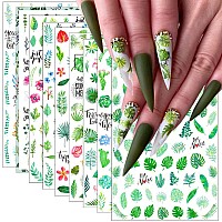 Leaves Nail Stickers Decalssummer For Nail Decoration 3D Green Plants Tropical Palm Leaf Flower Cactus Selfadhesive Designs St