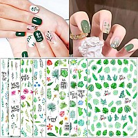 Leaves Nail Stickers Decalssummer For Nail Decoration 3D Green Plants Tropical Palm Leaf Flower Cactus Selfadhesive Designs St