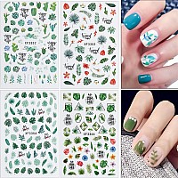 Leaves Nail Stickers Decalssummer For Nail Decoration 3D Green Plants Tropical Palm Leaf Flower Cactus Selfadhesive Designs St