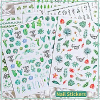 Leaves Nail Stickers Decalssummer For Nail Decoration 3D Green Plants Tropical Palm Leaf Flower Cactus Selfadhesive Designs St