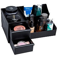 skin care organizer,Makeup Desk Organizer With Drawers ,Countertop Organizer for Cosmetics,Vanity brush with Holder for Lipstick, Brushes, Eyeshadow, and Jewelry Desktop Finishing Dresser (black)