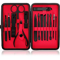 Utopia care 15 Pieces Manicure Set - Stainless Steel Manicure Nail clippers Pedicure Kit - Professional grooming Kits, Nail care Tools with Luxurious Travel case (Red)