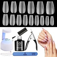 Beetles Gel Polish Nail Extension Kit240 Pcs Pre Shaped Short Coffin Nail Tips Full Matte Gelly Tips5 In 1 Nail Glue Base Coat