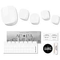 Adora Couture Semi Cured Gel Nail Strips Pedicure Stickers 32Pcs Glossy White Toe Nail Stickers Gel Nail Pedi Strips Gel N