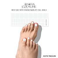 Adora Couture Semi Cured Gel Nail Strips Pedicure Stickers 32Pcs Glossy White Toe Nail Stickers Gel Nail Pedi Strips Gel N