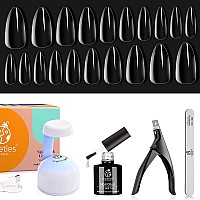 Beetles Gel Nail Kit Easy Nail Extension Set, 2 In 1 Nail Glue Gel Base Coat with Pre-shaped Medium Almond Soft Gel Nail Tips and LED Nail Lamp Acrylic Nail Clipper for DIY Manicure Gifts for Women