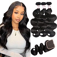 Brazilian Body Wave Human Hair Bundles With Closure22 24 26 20 Bundles With Closure 100 Unprocessed Body Wave 3 Bundles Wit