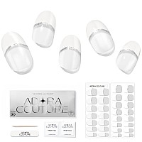 Adora Couture Semi Cured Gel Nail Strips French Tip 30Pcs White French Tip Nail Wraps Kit For Women Gel Nail Stickers With U