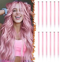 Barsdar Pink Hair Extensions Clip In 22 Inch 12 Pcs Party Highlights Colored Pink Clip In Hair Extensions Straight Synthetic C