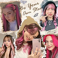 Barsdar Pink Hair Extensions Clip In 22 Inch 12 Pcs Party Highlights Colored Pink Clip In Hair Extensions Straight Synthetic C