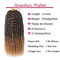 Leeven 14 Inch Passion Twist Hair 8 Packs Crocht Hair Pre Looped Passion Twists With Curly Ends Ombre Blonde Synthetic Bohemian