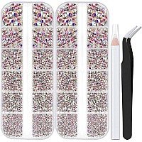 Two Packs Of Flatback Rhinestones 4000 Pcs Nail Art Rhinestones Flatback Crystal Ab Rhinestone With Picker Pencil And Tweezer Fo