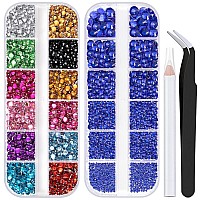 Nail Rhinestones 4520Pcs 156Mm Colorful Royal Blue Round Flatback Crystal Shine Diamonds For Diy Crafts Nail Art