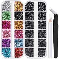 Nail Rhinestones 4520Pcs 156Mm Colorful Black Round Flatback Crystal Shine Diamonds For Diy Crafts Nail Art