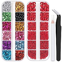 Nail Rhinestones 4520Pcs 156Mm Colorful Red Round Flatback Crystal Shine Diamonds For Diy Crafts Nail Art