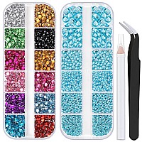 Nail Rhinestones 4520Pcs 156Mm Colorful Lake Blue Round Flatback Crystal Shine Diamonds For Diy Crafts Nail Art