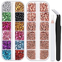 Nail Rhinestones 4520Pcs 156Mm Colorful Rose Gold Round Flatback Crystal Shine Diamonds For Diy Crafts Nail Art