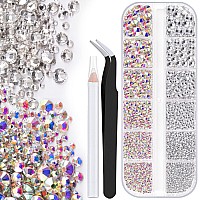 Nail Rhinestones 2000Pcs 156Mm Glass Ab Crystal And Transparent White Round Flatback Crystal Shine Diamonds For Diy Crafts Nai